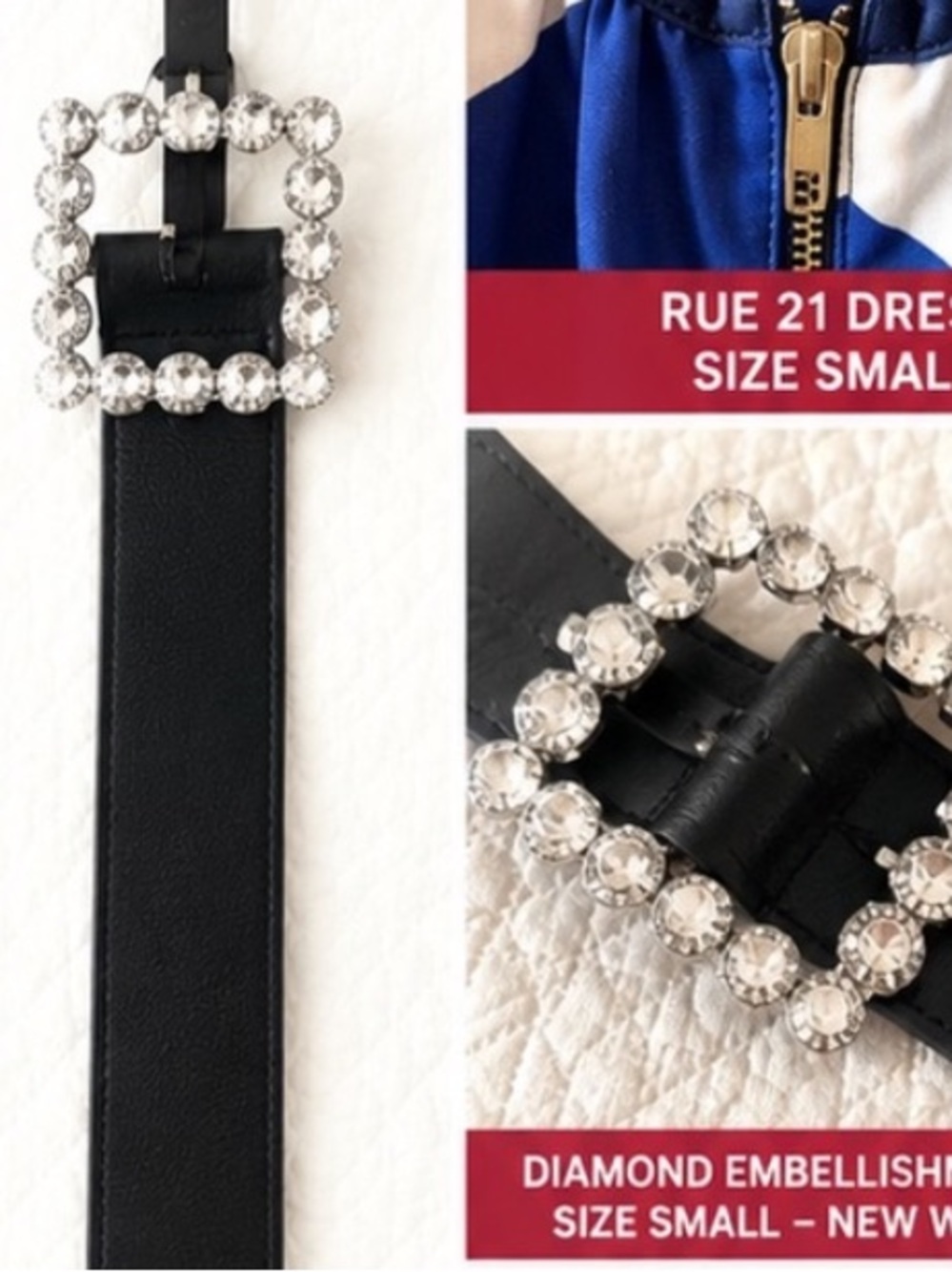 Rue21 Black Belt with Crystal Embellished Buckle S/M